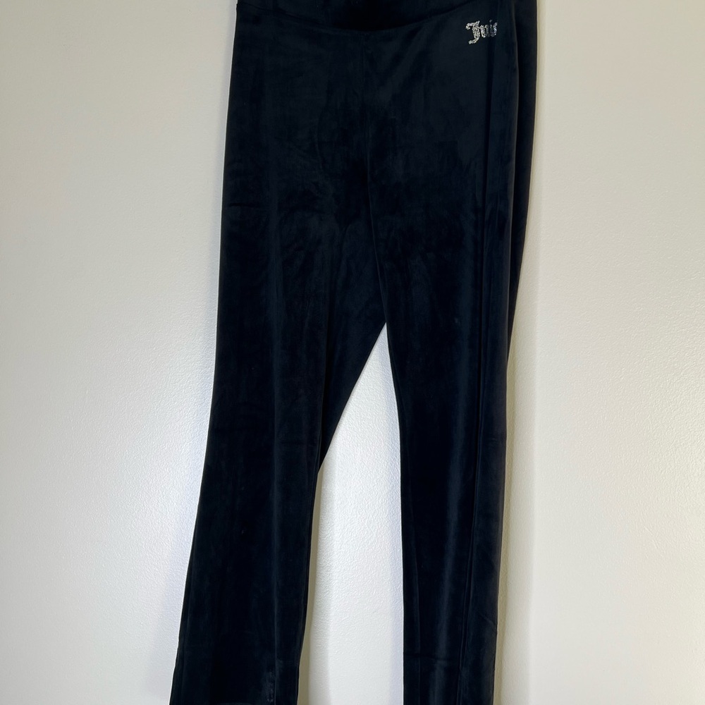 Juicy Couture Black  Pants Womens M Velour Track Pant Rhinestone Spell Out